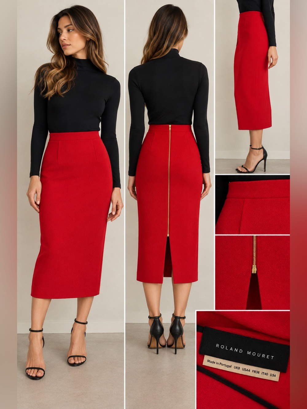 Roland Mouret Red Pencil Skirt UK 8